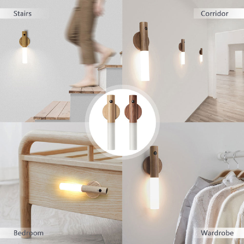 Wireless Motion Senser Night Lamp LED USB Magnetic Wood