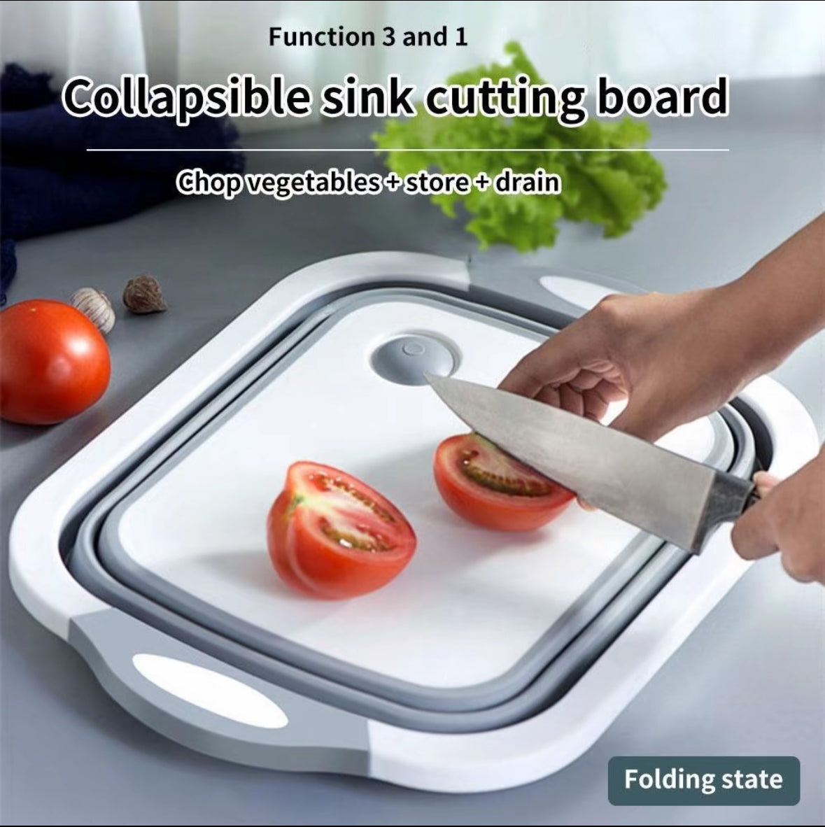 Premium Foldable Sink Cutting Board with Basket (3 in 1)