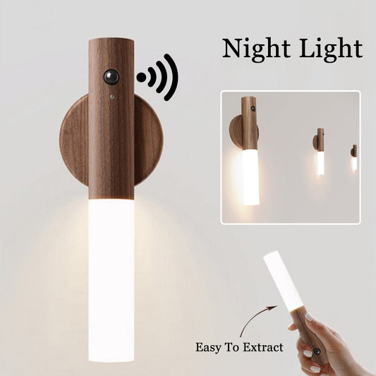 Wireless Motion Senser Night Lamp LED USB Magnetic Wood